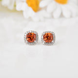 Peach Sapphire Cushion Stud Earrings