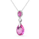 Created Pink Sapphire Teardrop Pendant Necklace