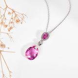 Created Pink Sapphire Teardrop Pendant Necklace