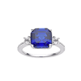 Blue Sapphire Asscher Cut Three Stone Ring