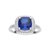  Blue Sapphire Engagement Ring Lab Blue Diamond Ring Created Blue Sapphire Ring Cushion Cut Statement Ring - FineColorJewels