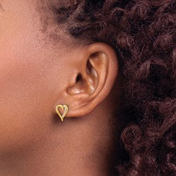 Boucles d'oreilles à tige en forme de cœur ouvert avec diamants cultivés en laboratoire en or jaune 14 carats