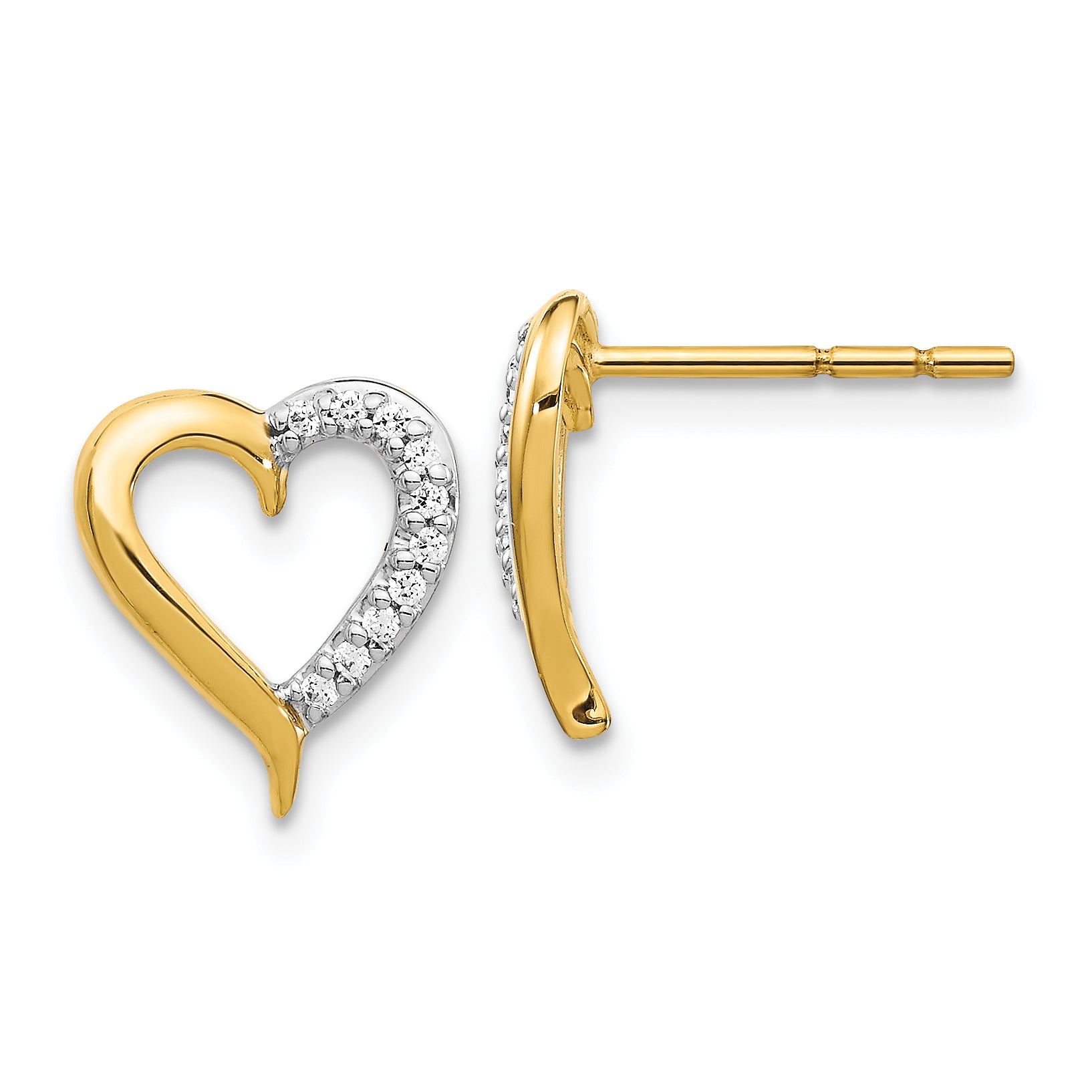 Boucles d'oreilles à tige en forme de cœur ouvert avec diamants cultivés en laboratoire en or jaune 14 carats