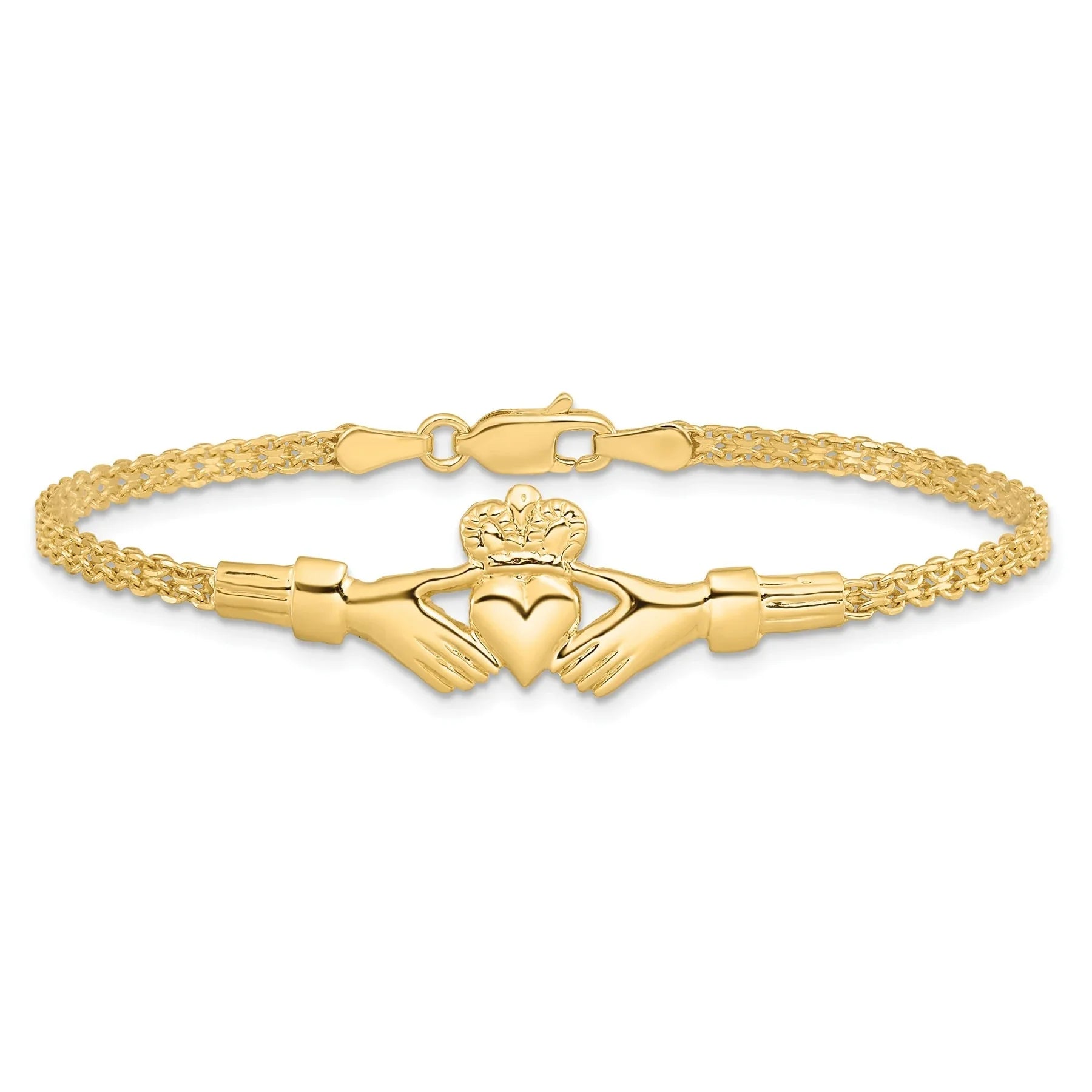 14K Gold Claddagh and Bismark Chain Bracelet