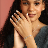 Elegant model hand showcasing the intricate details of our Tennis Bracelet Dainty Lab Grown White Sapphire Minimalist Bracelet Adjustable Gemstone Diamond Bracelet Gift for her