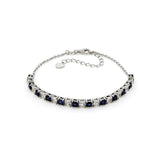Blue and White Square Sapphire Bracelet  Wedding Bracelet Adjustable Chain- FineColorJewels