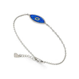 	 Lab Grown Fancy Cut Blue Opal Evil Eye Bracelet with Cubic Zirconia Accents Rhodium Plated Sterling Silver Adjustable Chain Gift for Her - FineColorJewels