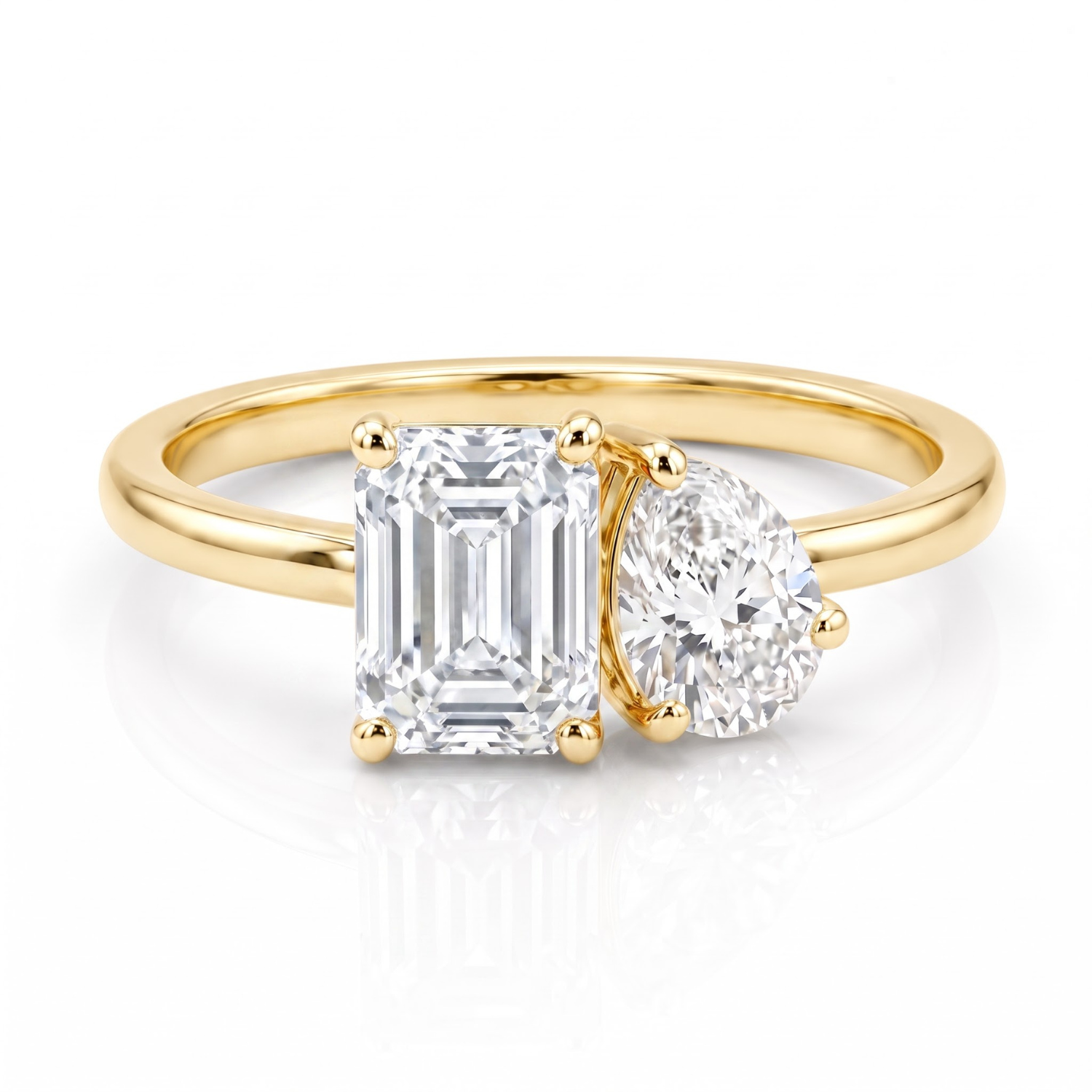 Two-Stone Toi et Moi Pear and Octagon Emerald, Ruby, Sapphire and Lab Diamond 14K Yellow Gold Ring