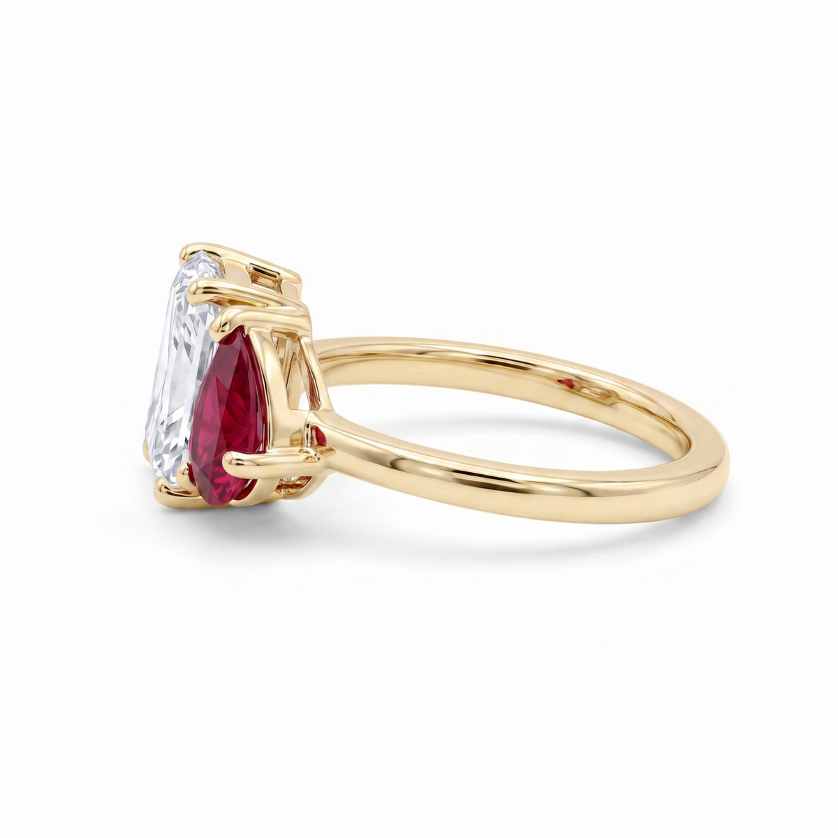 Two-Stone Toi et Moi Pear and Octagon Emerald, Ruby, Sapphire and Lab Diamond 14K Yellow Gold Ring
