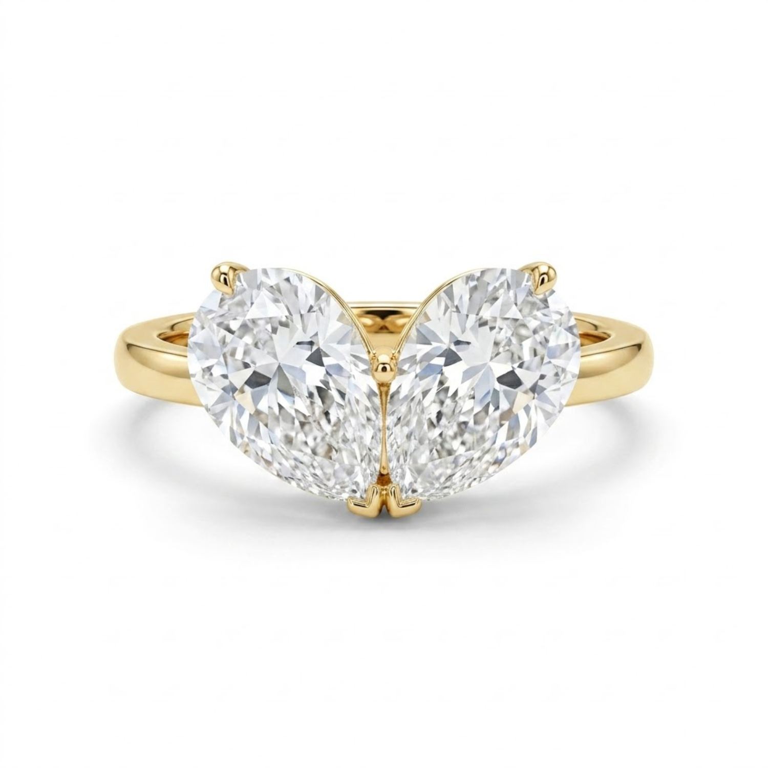 Toi et Moi Pear Shaped Emerald, Ruby, Sapphire and Lab Grown Diamond 14K Yellow Gold Two stone Ring