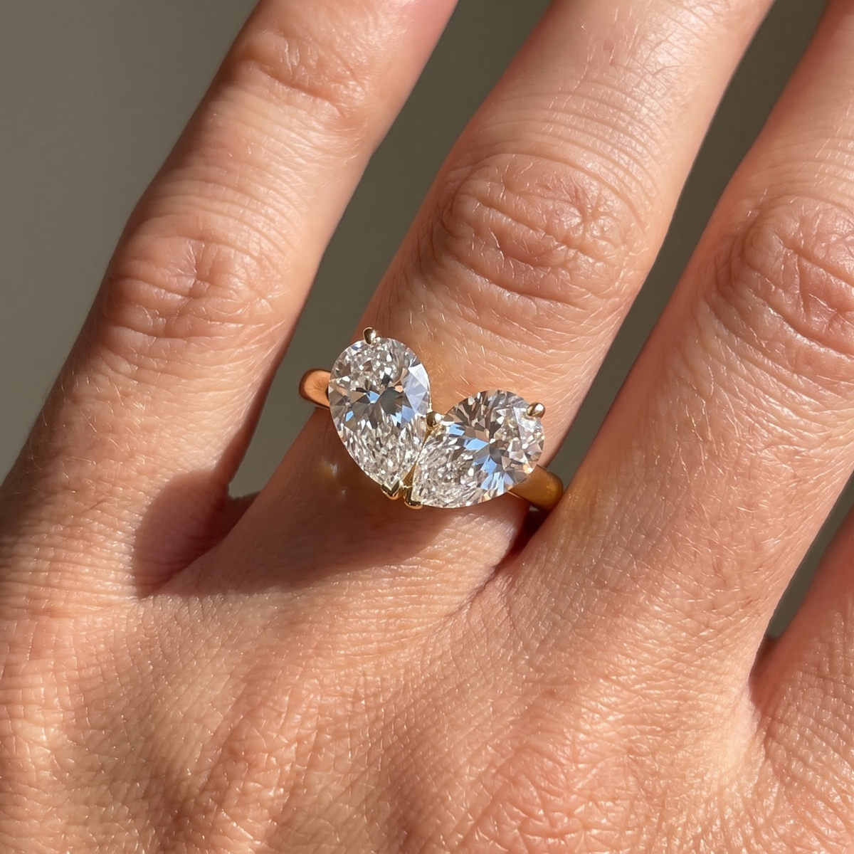 Toi et Moi Pear Shaped Emerald, Ruby, Sapphire and Lab Grown Diamond 14K Yellow Gold Two stone Ring