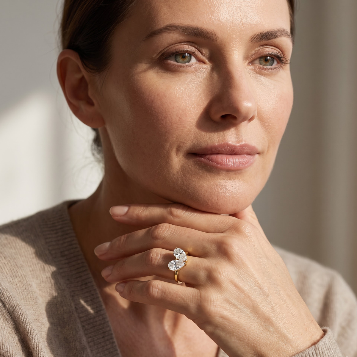 Toi et Moi Pear Shaped Emerald, Ruby, Sapphire and Lab Grown Diamond 14K Yellow Gold Two stone Ring