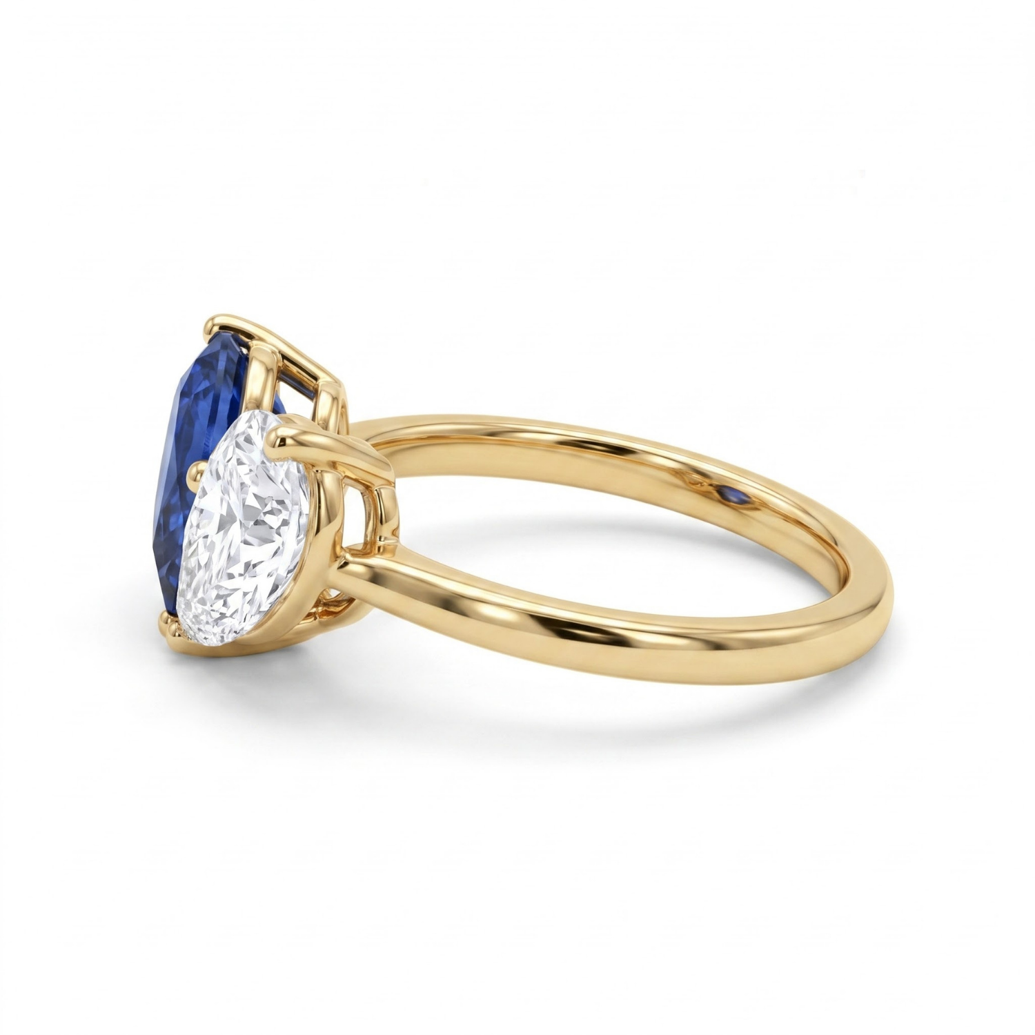 Toi et Moi Pear Shaped Emerald, Ruby, Sapphire and Lab Grown Diamond 14K Yellow Gold Two stone Ring