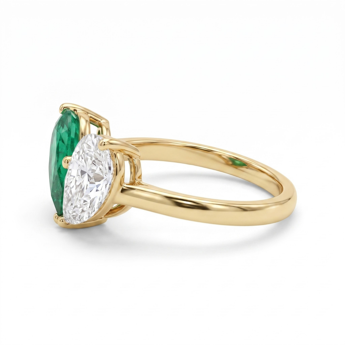 Toi et Moi Pear Shaped Emerald, Ruby, Sapphire and Lab Grown Diamond 14K Yellow Gold Two stone Ring