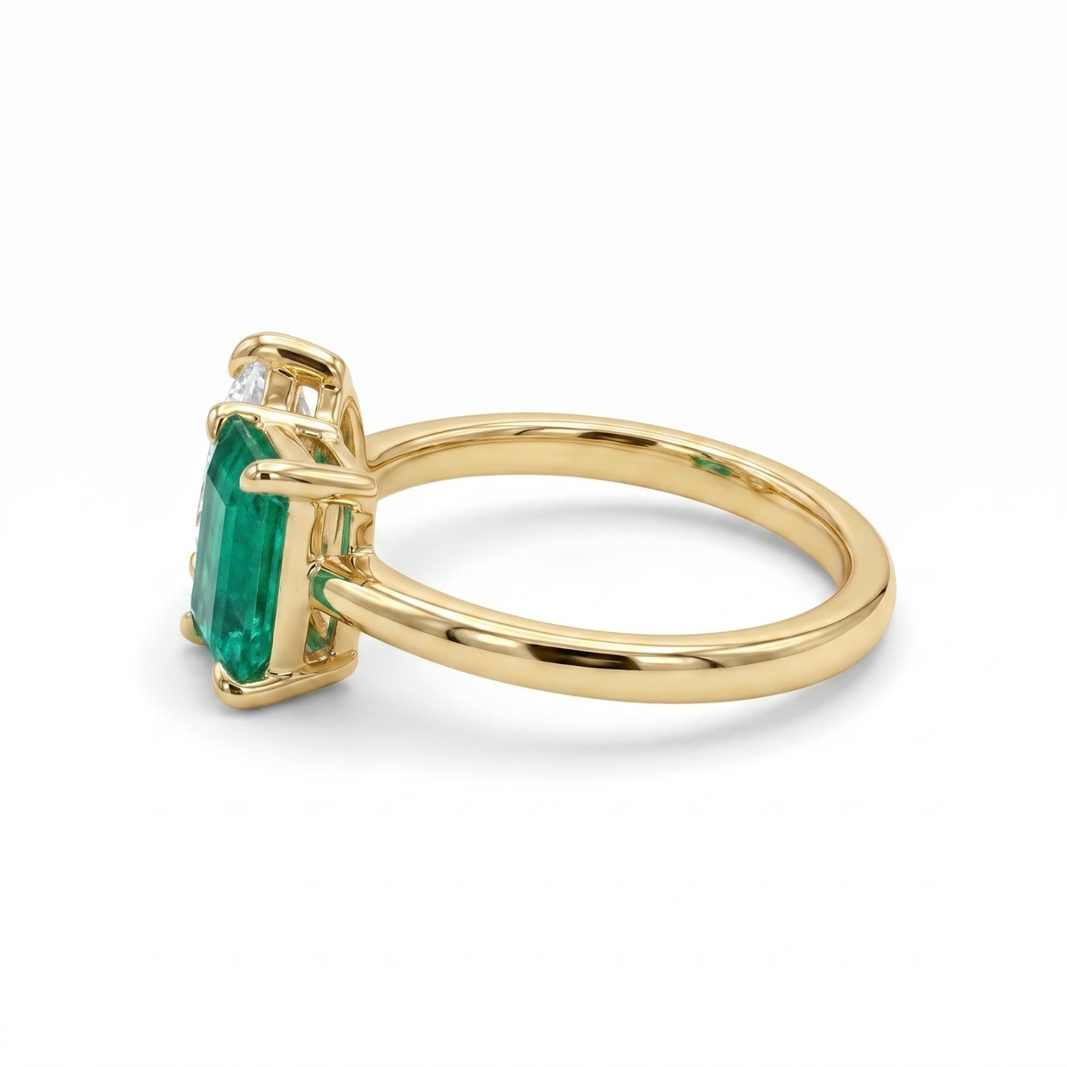 2.450 Cttw Octagon Morganite , Sapphire, Emerald and Lab Diamond 14K Yellow Gold Toi Et Moi Ring
