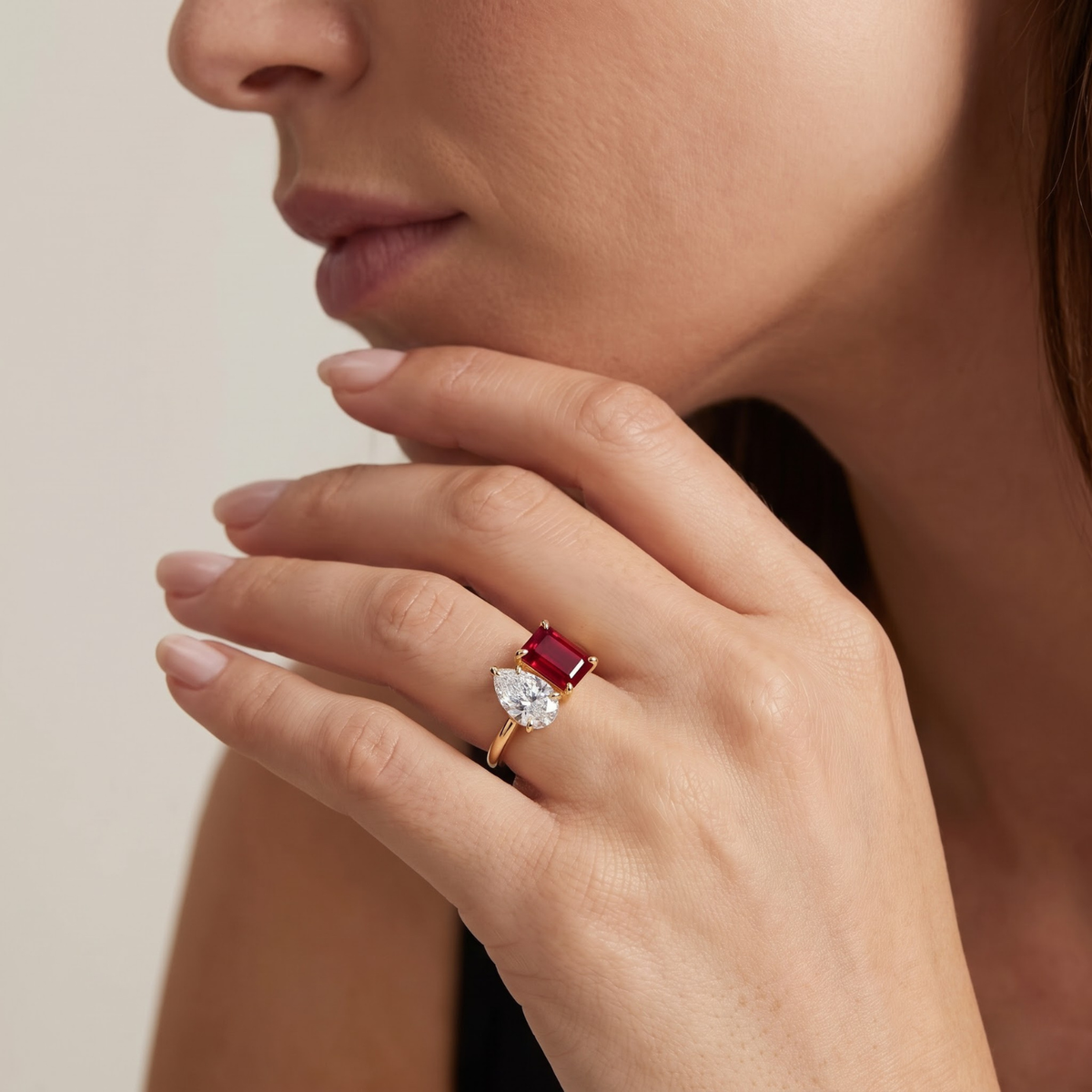 2.450 Cttw Octagon Morganite , Sapphire, Emerald and Lab Diamond 14K Yellow Gold Toi Et Moi Ring