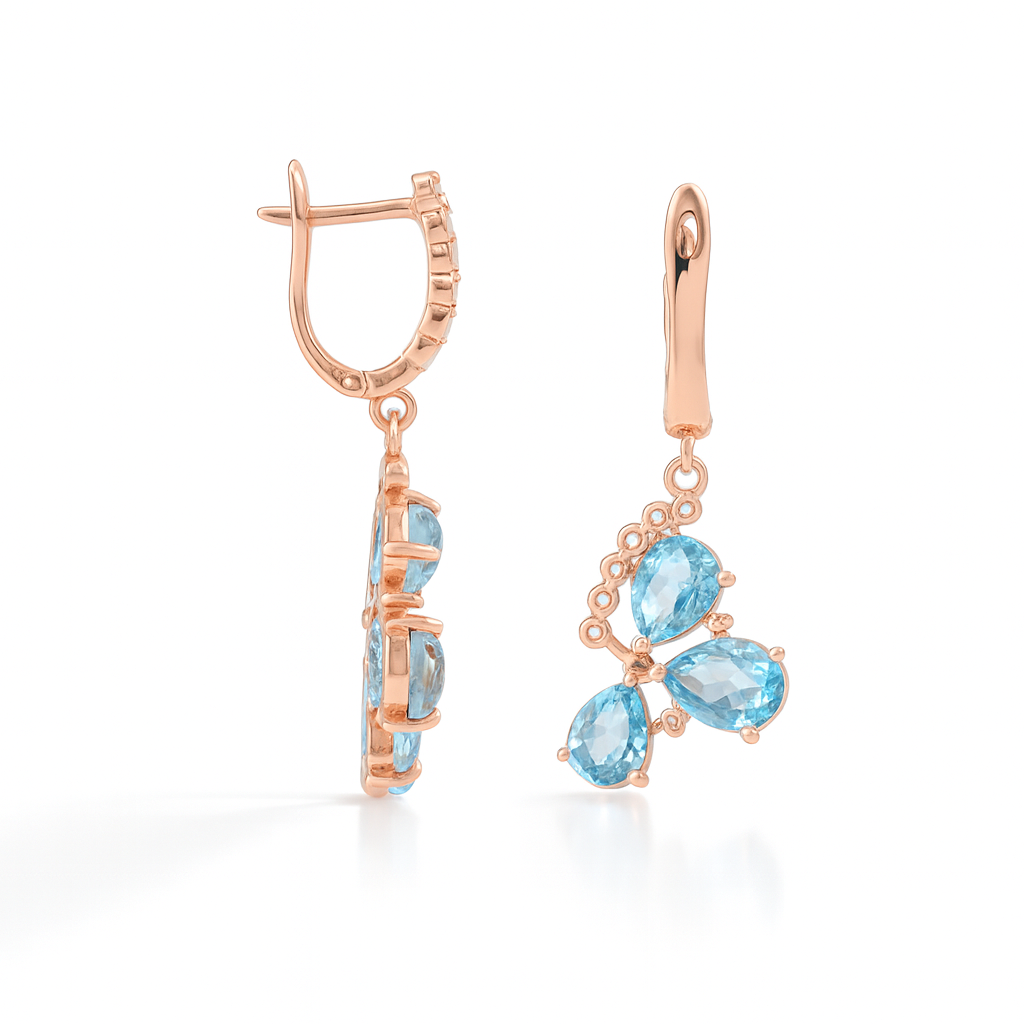 Natural Sky Blue Topaz Flower Drop Earrings