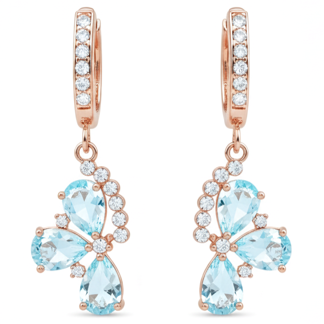 Natural Sky Blue Topaz Flower Drop Earrings