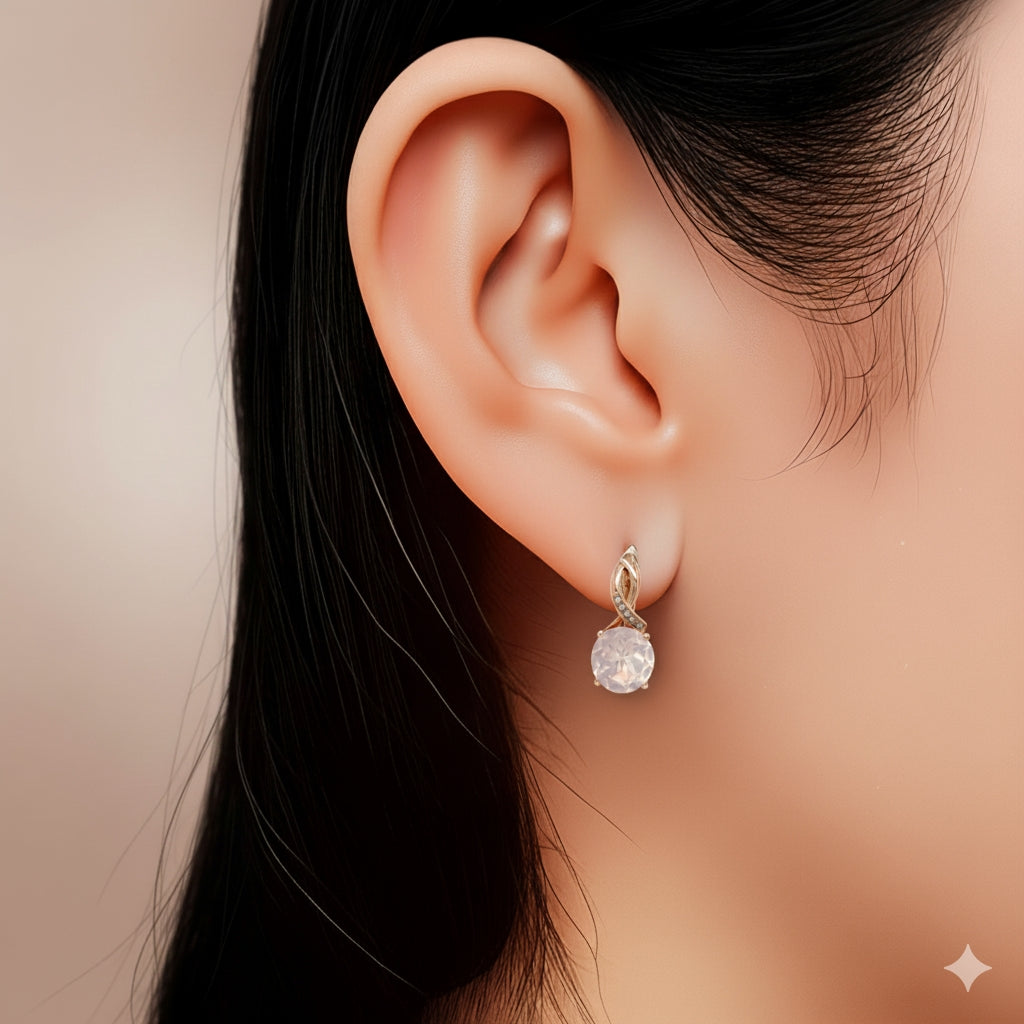 Natural Rose Quartz Silver Leverback Earrings