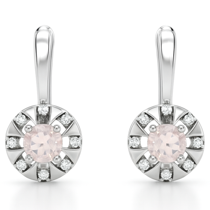 Natural Rose Quartz & White Topaz Sterling Silver Earrings