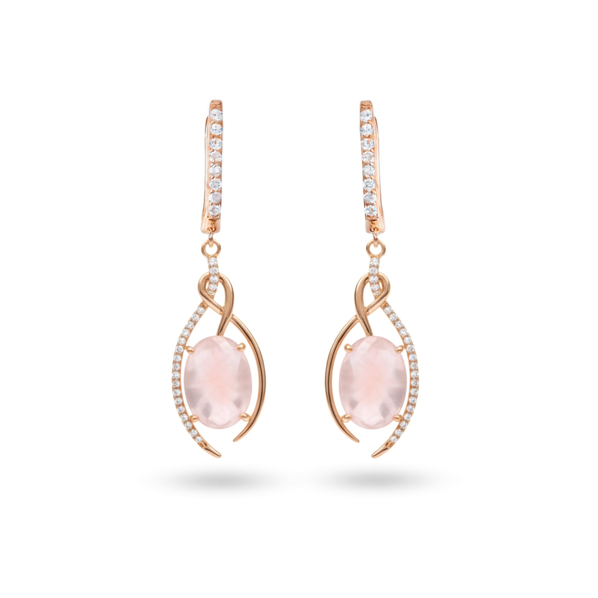 Natural Rose Quartz Rose Gold Plating Silver Drop Earrings