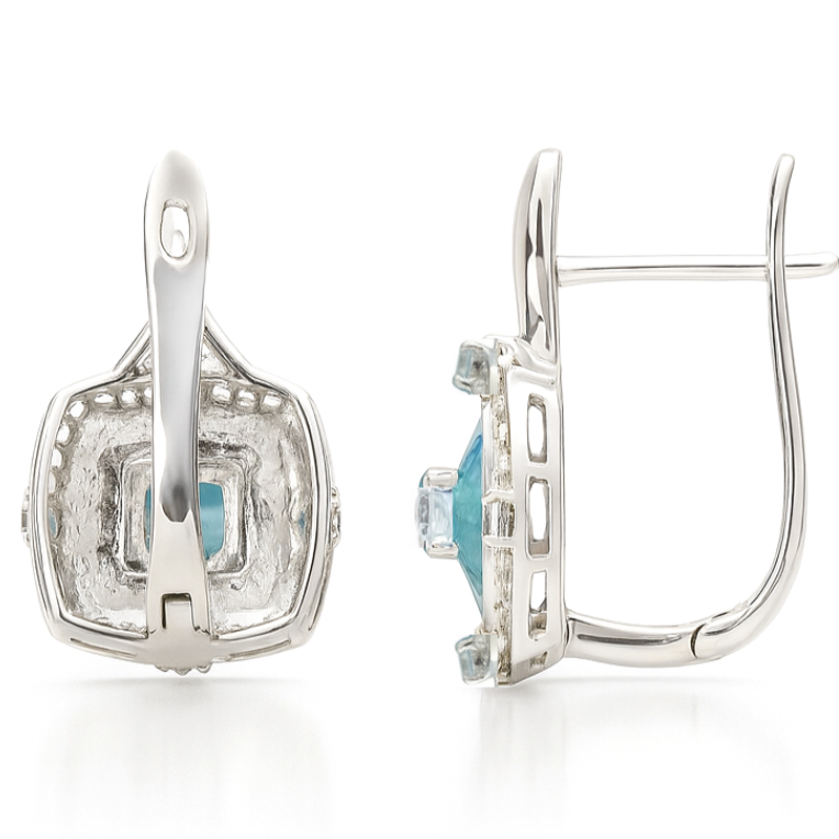 Natural Blue Topaz Sterling Silver Halo Earrings