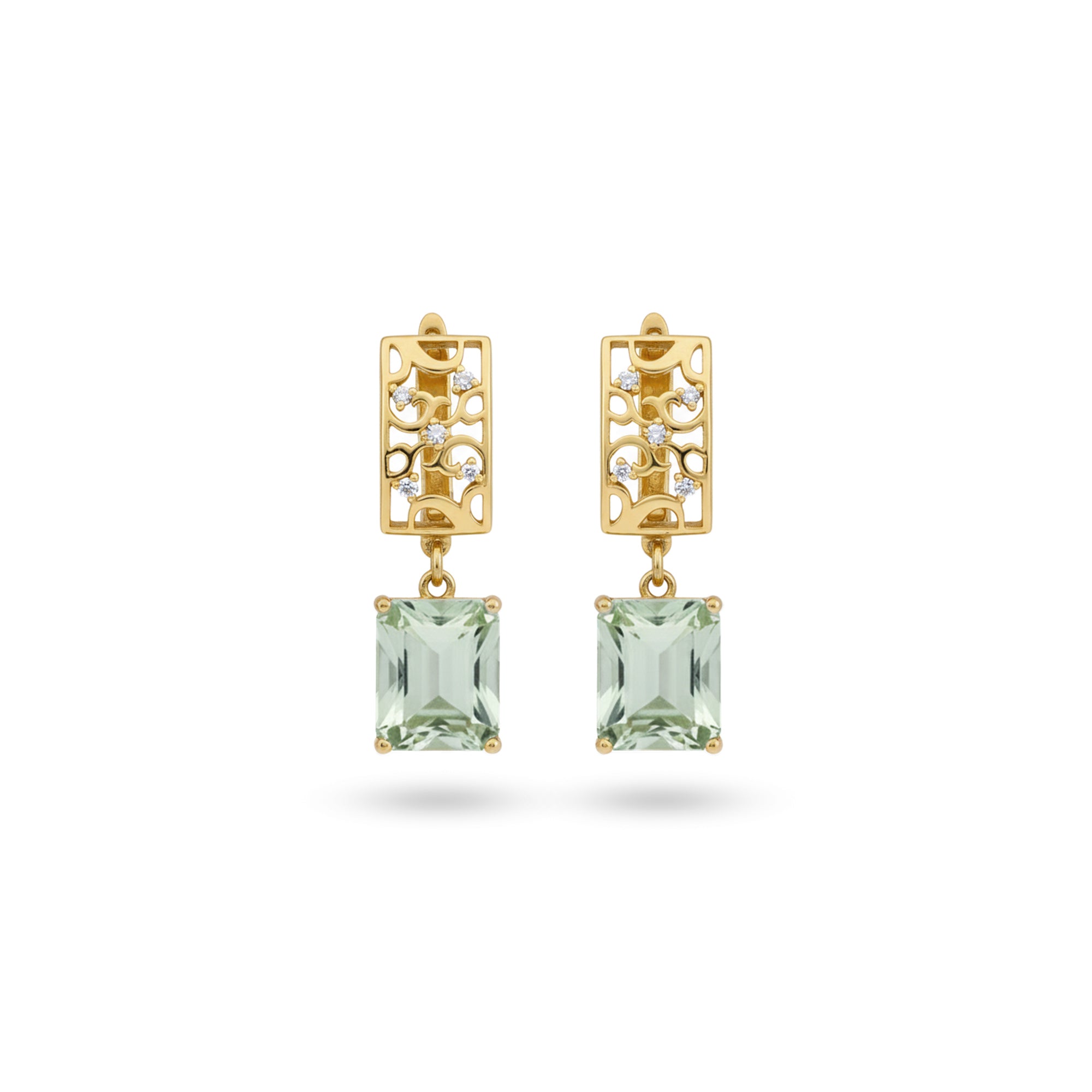 Natural Green Amethyst Gold Plated Sterling Silver Earrings