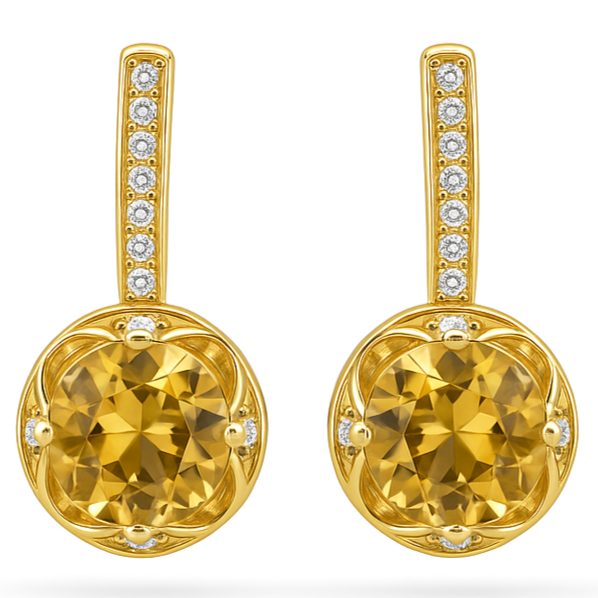 Natural Round Citrine Sterling Silver Drop Earrings