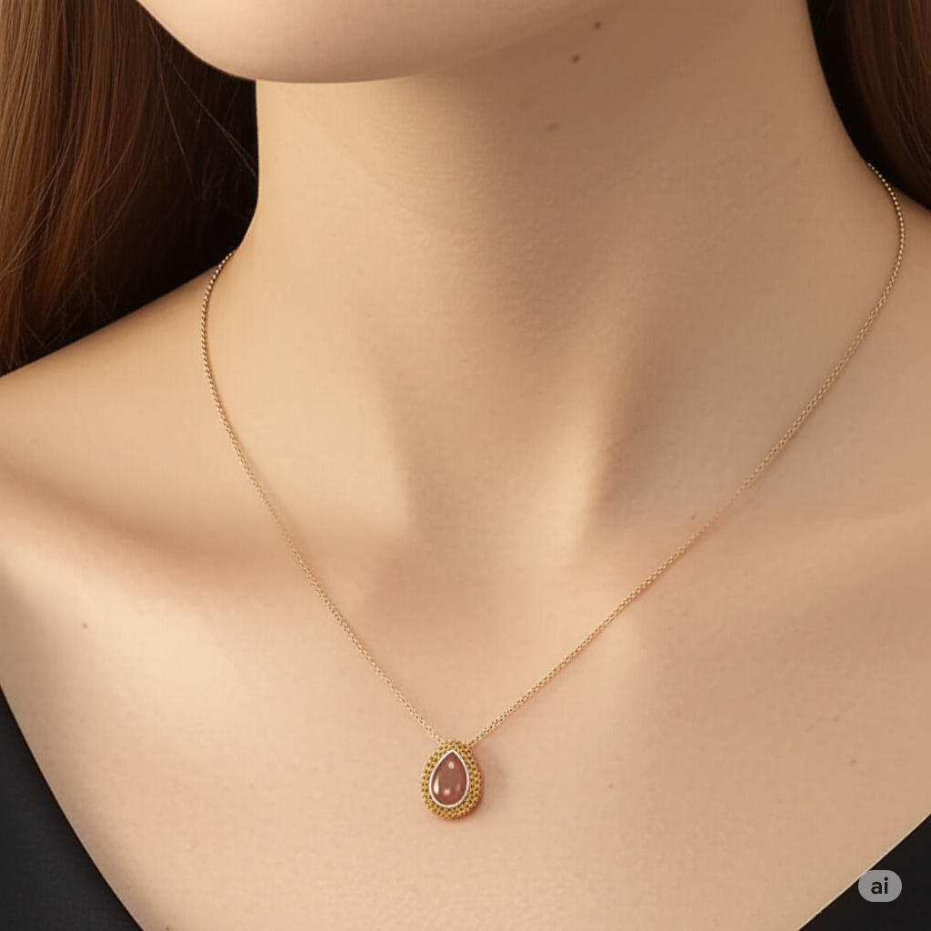 Orange Teardrop Moonstone Pendant Necklace