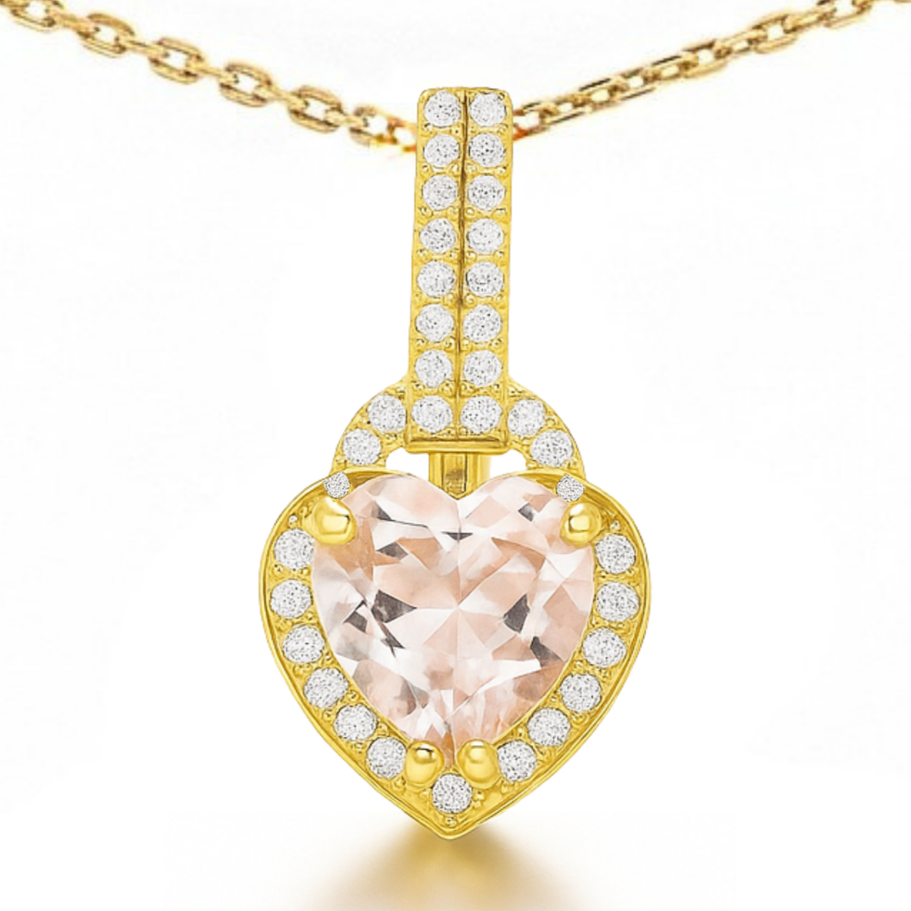 Natural Pink Rose Quartz Silver Halo Heart Necklace