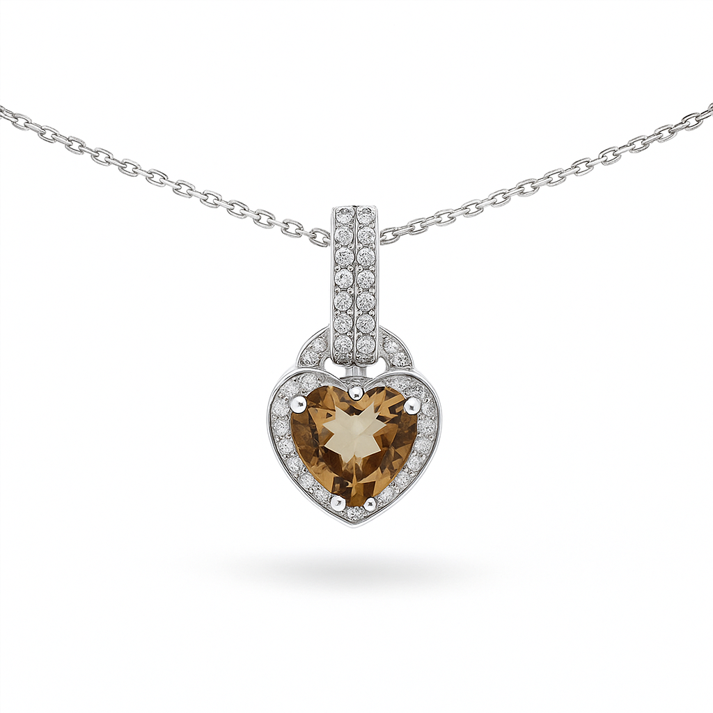 Natural Brown Quartz Sterling Silver Pendant Necklace