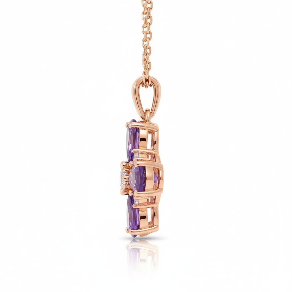 Natural Amethyst Dainty Four Clover Necklace