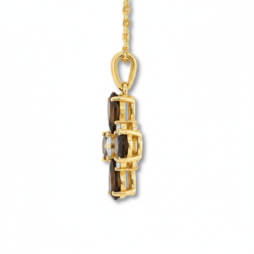 Natural Smoky Quartz Dainty Four Clover Necklace