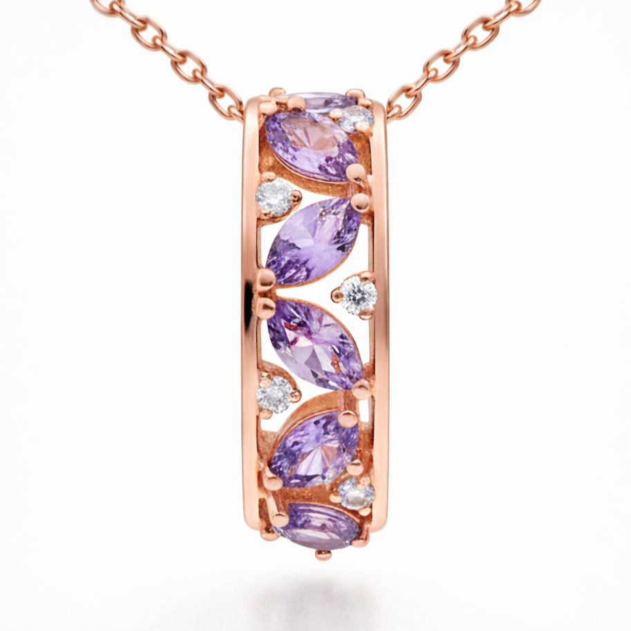 Natural Marquise Amethyst Sterling Silver Drop Pendant Necklace