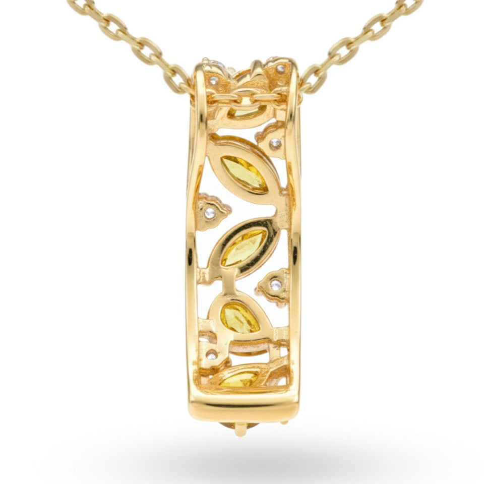Natural Yellow Citrine Silver Birthstone Necklace