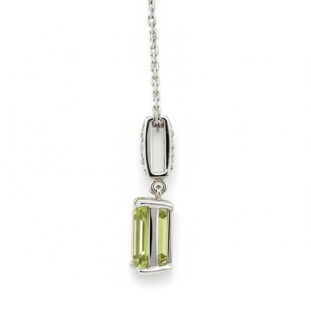 Emerald Cut Lemon Quartz Pendant Necklace