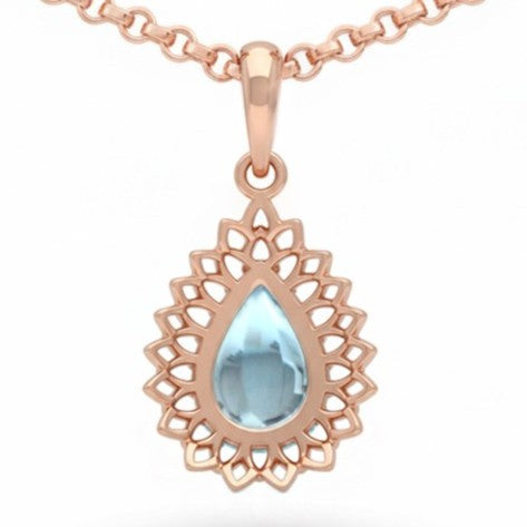Natural Sky Blue Topaz Silver Teardrop Pendant Necklace