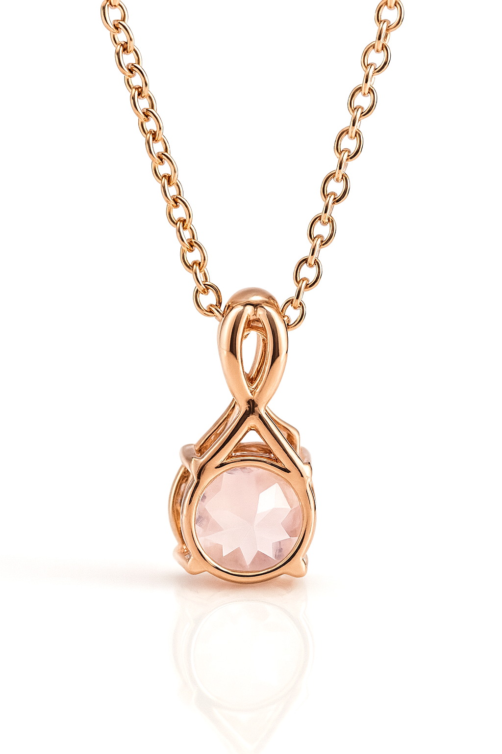 Natural Round Rose Quartz Silver Pendant Necklace