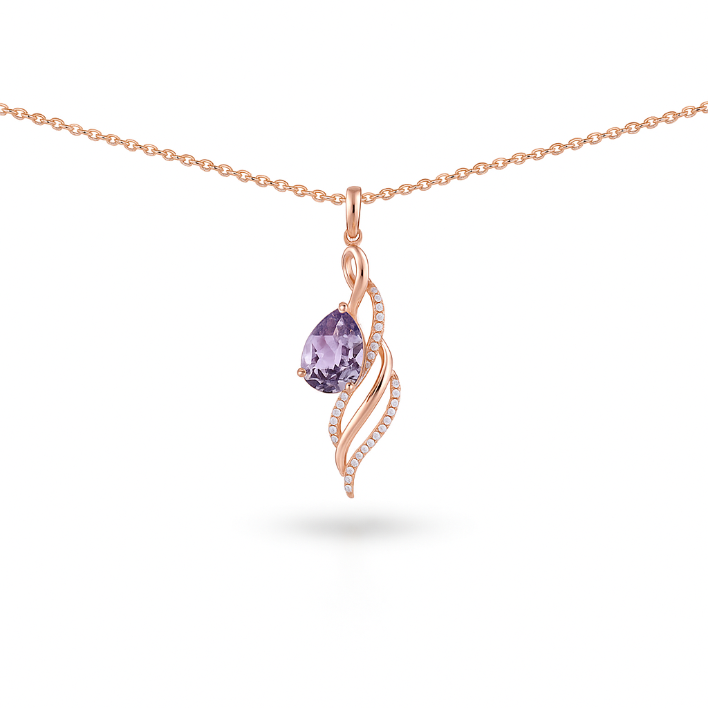 Natural Purple Amethyst Twisted Silver Pendant Necklace