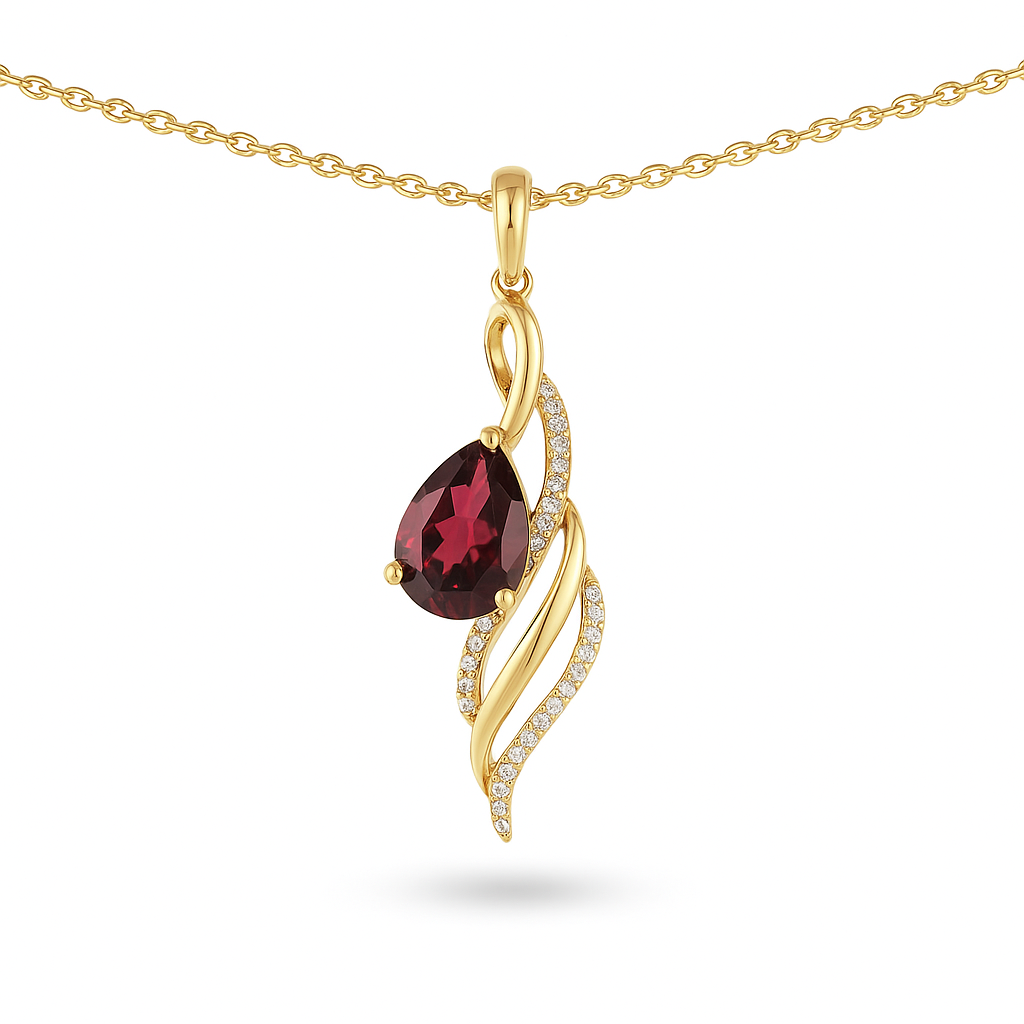 Natural Red Garnet twisted silver pendant necklace