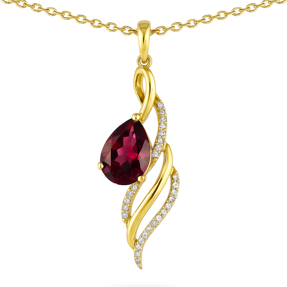 Natural Red Garnet twisted silver pendant necklace