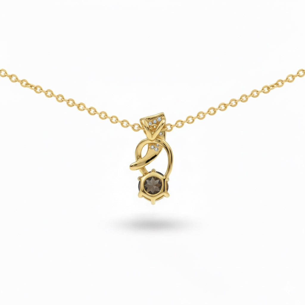 Natural Brown Smoky Quartz Silver Trendy Pendant Necklace