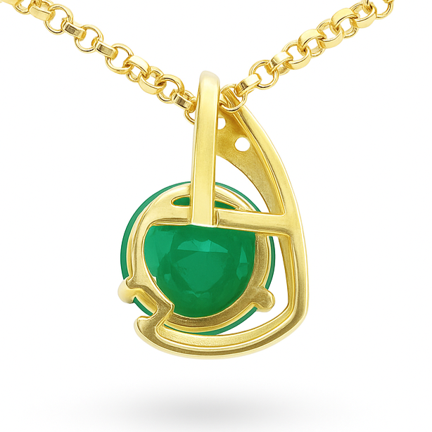 Natural Round Green Agate Silver Pendant Necklace