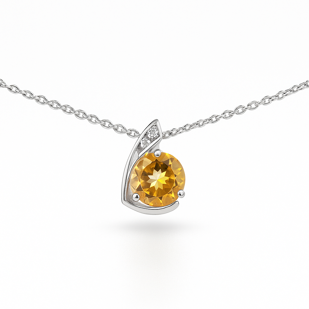 Natural Yellow Citrine trendy Silver Necklace