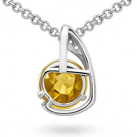 Natural Yellow Citrine trendy Silver Necklace