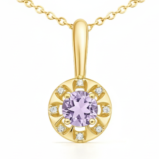 Natural Round Amethyst Dainty Sterling Silver Necklace