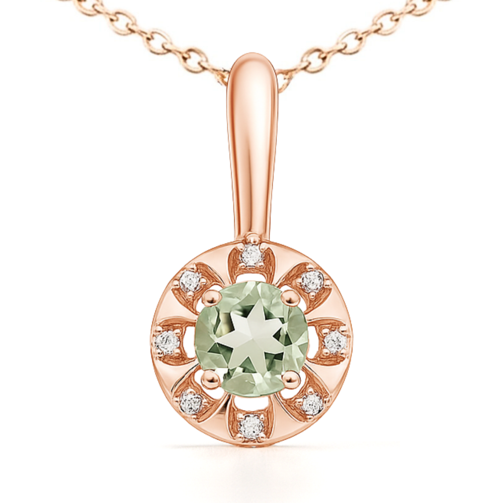 Round Natural Green Amethyst Birthstone Silver Necklace