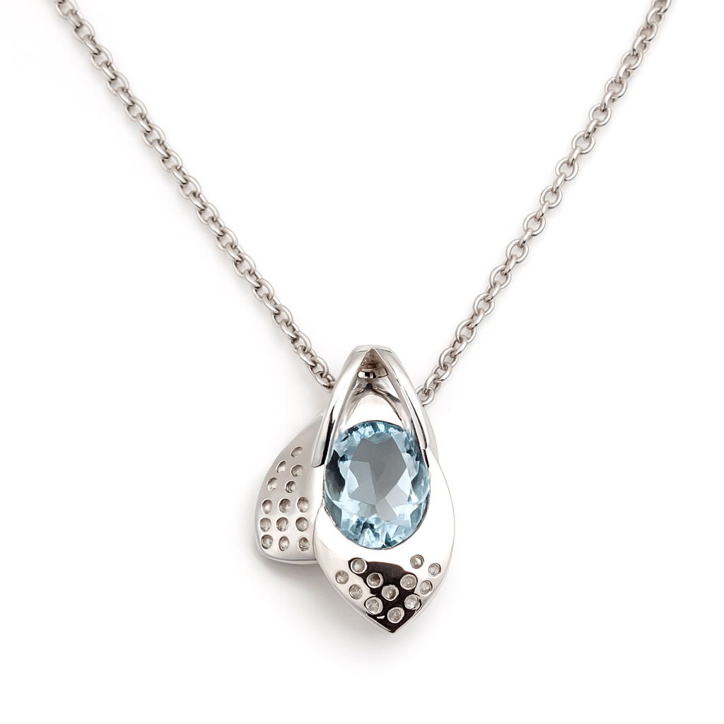 Natural Sky Blue Topaz Silver Dew Drop Necklace