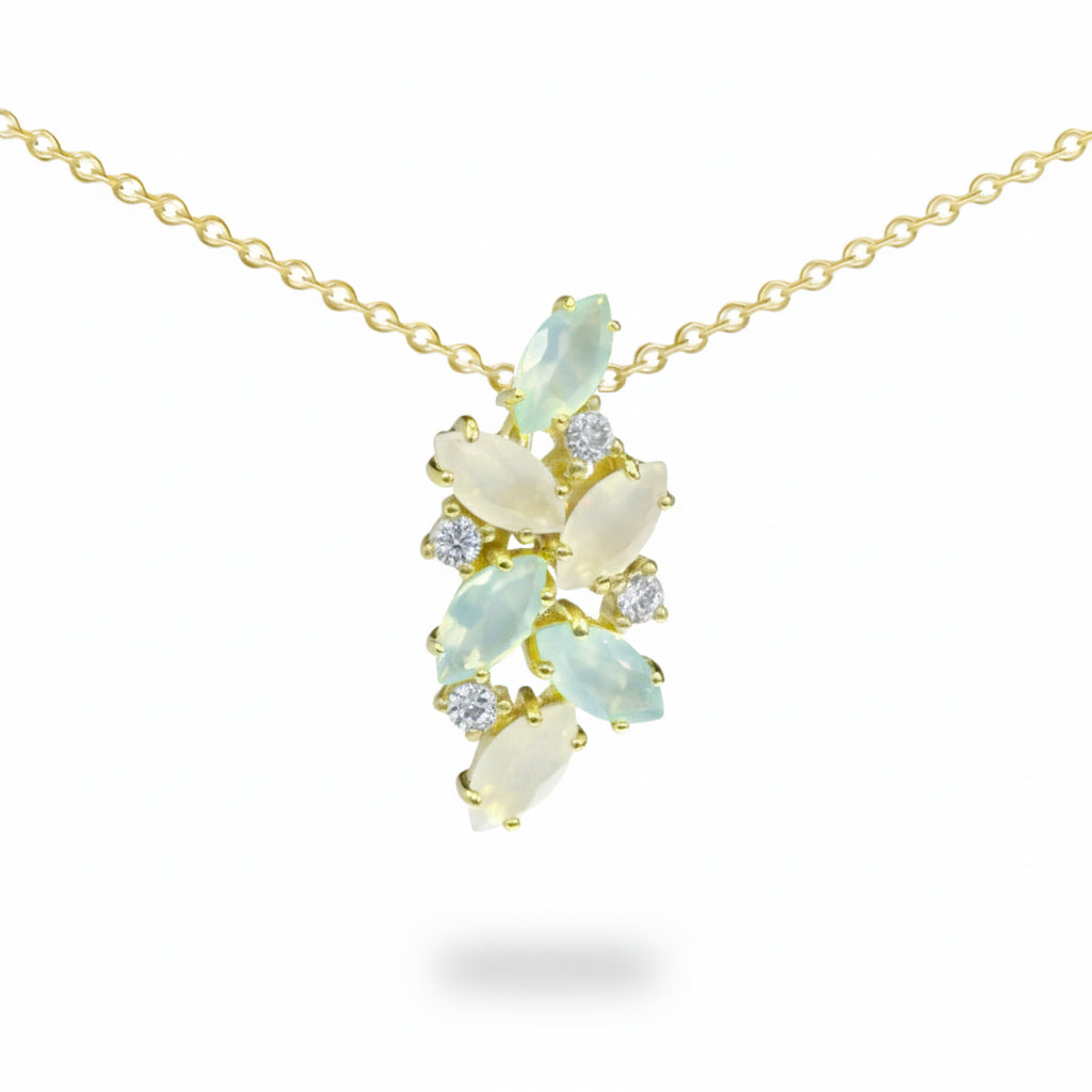 Natural Moonstone Silver Cluster Pendant Necklace