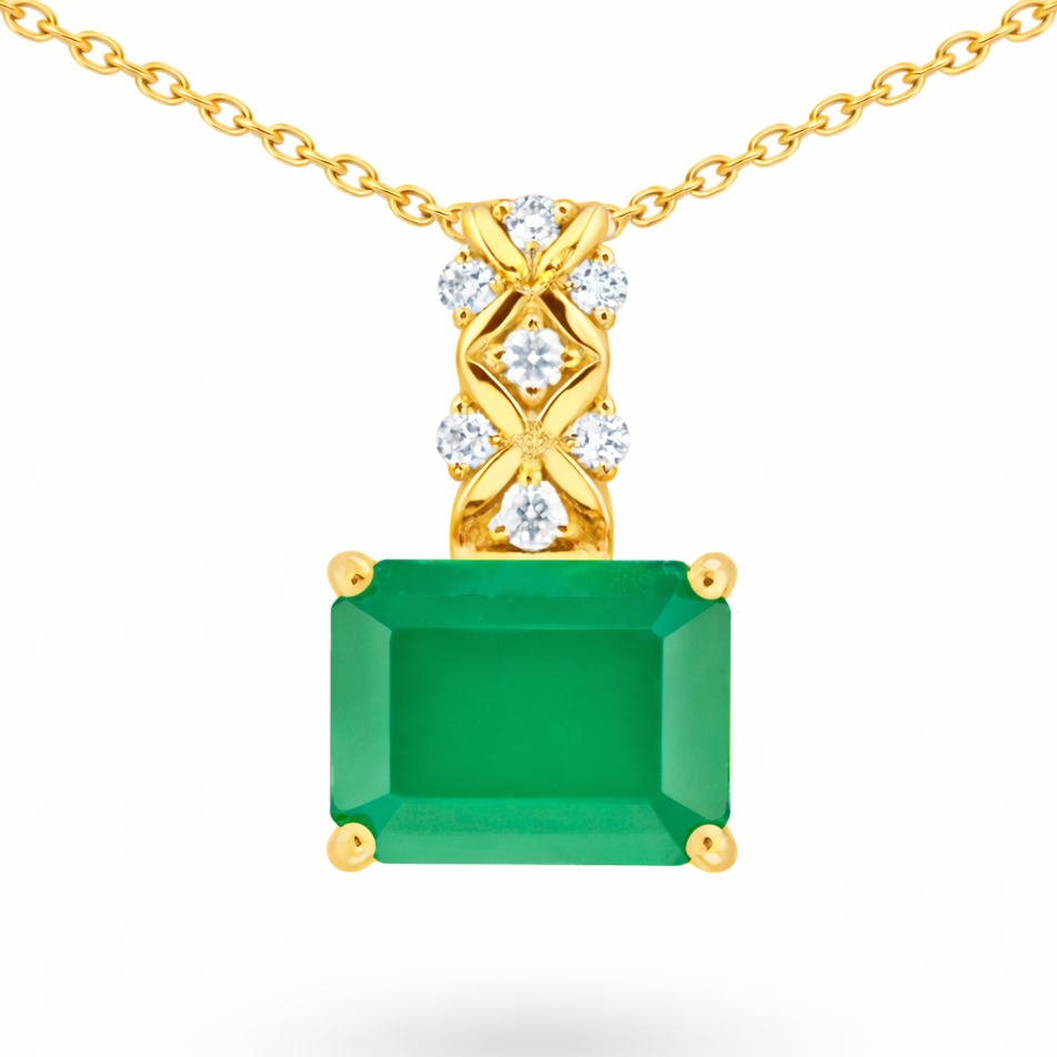 Natural Octagon Green Agate Sterling Silver Pendant Necklace